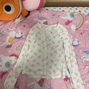 Aerie White and Pink Floral Button-Down Shirt